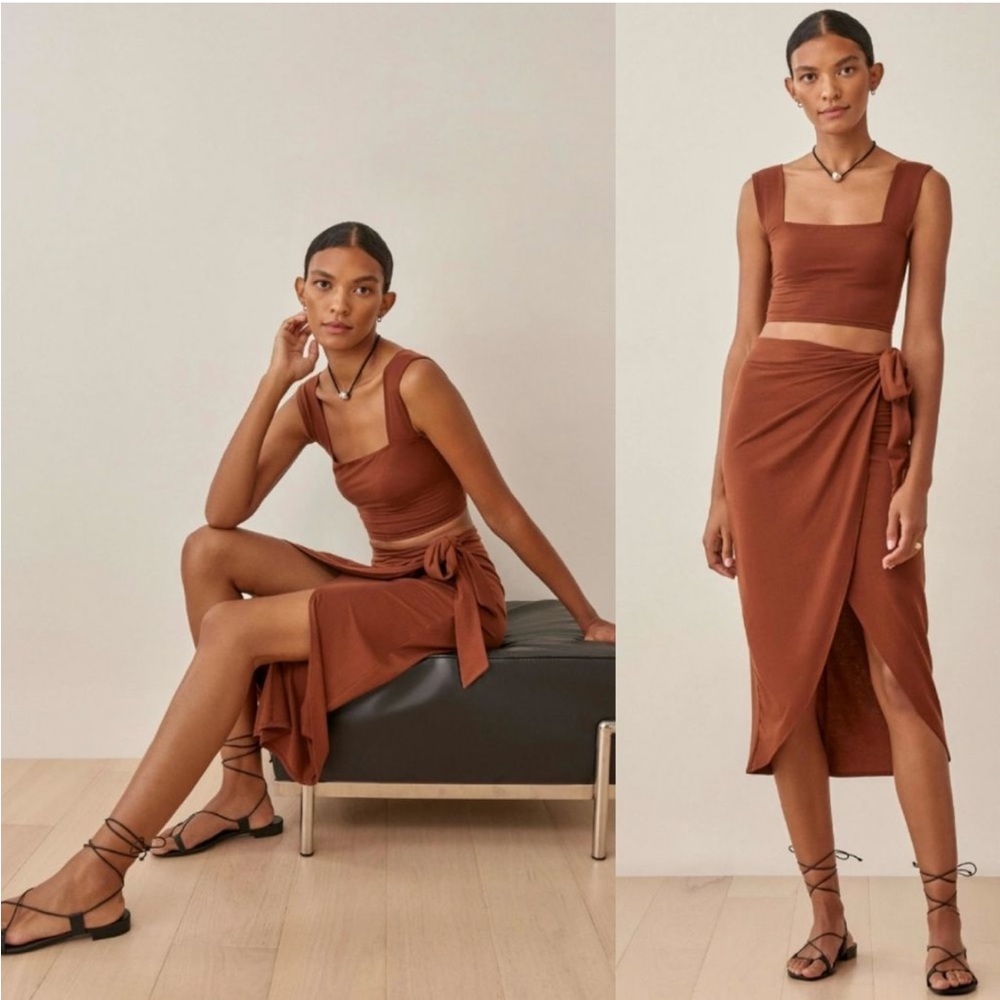 Reformation Rika set in brown (top AND skirt)